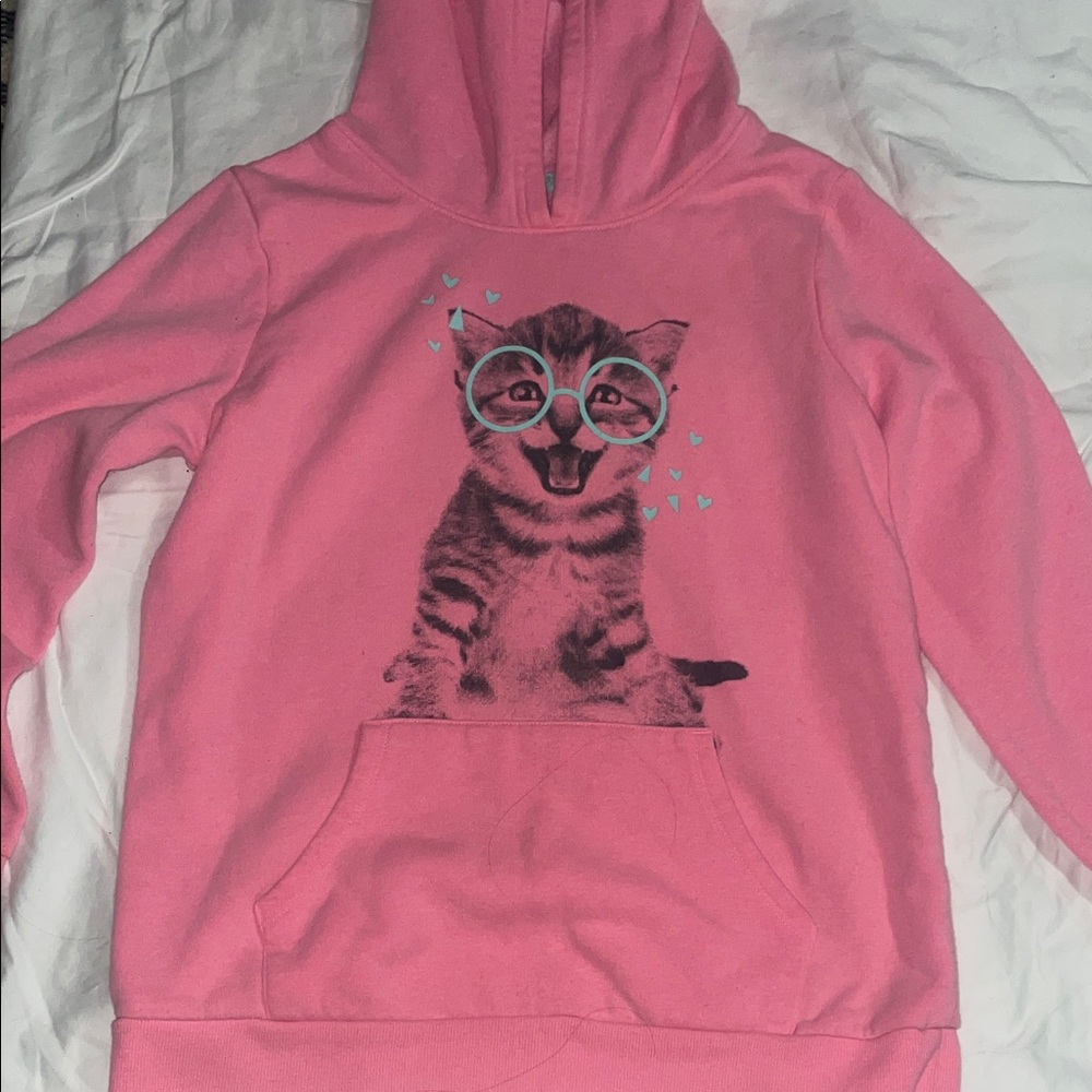 Kids Pink Cat Hoodie